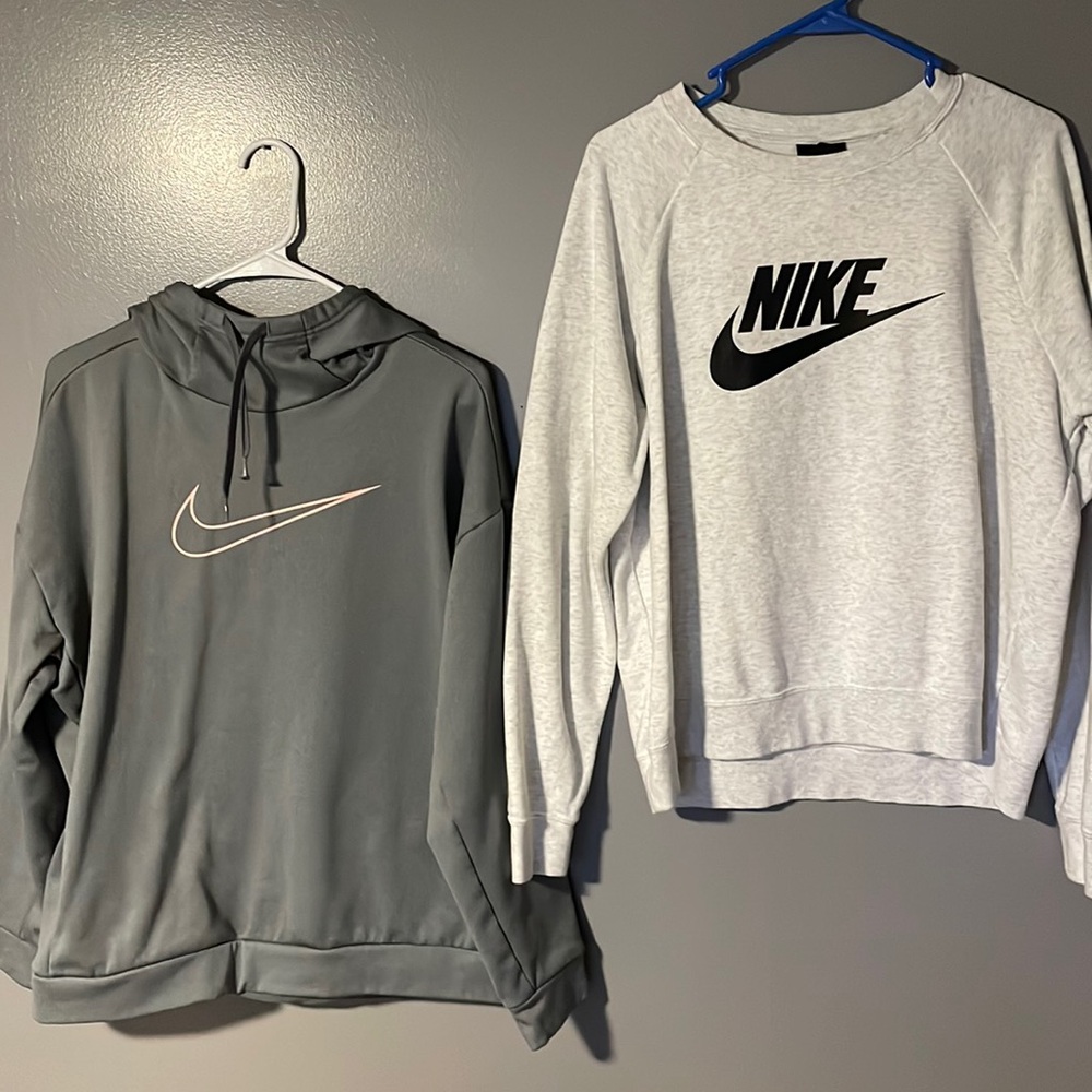 Women’s hoodie/Crewneck both size Large. One is a dark gray the other is lighter